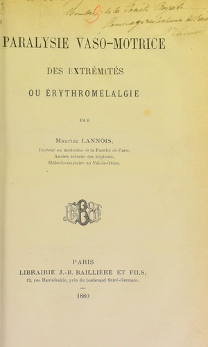 Cover for Paralysie vaso-motrice des extrémités ou érythromélalgie