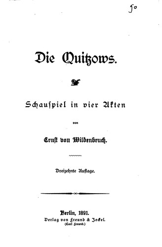 Cover for Die Quitzows: Schauspiel in vier Akten