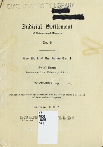 Cover for The work of the Hague court