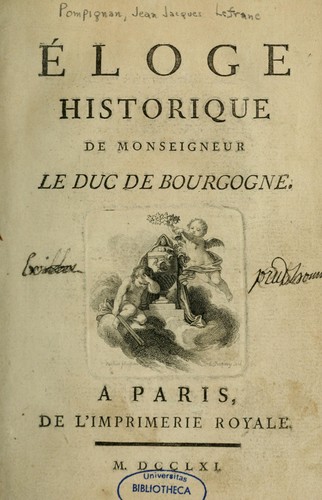 Cover for Éloge historique de monseigneur le duc de Bourgogne