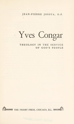Cover for Yves Congar, theology in the service of God's people.