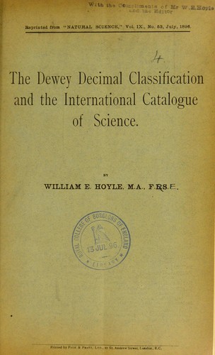 Cover for The Dewey Decimal Classification and the International Catalogue of Science