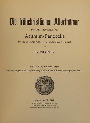 Cover for Die frühchristlichen Alterthümer aus dem Gräberfelde von Achmim-Panopolis