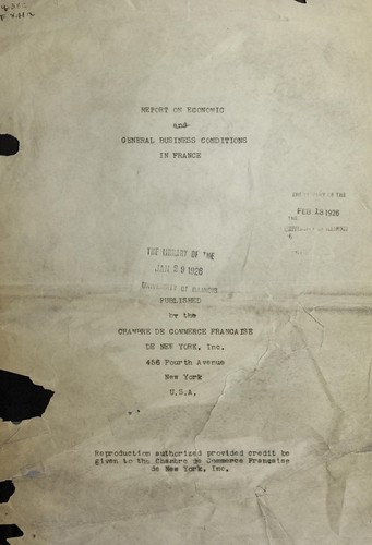 Cover for Report on economic conditions in France