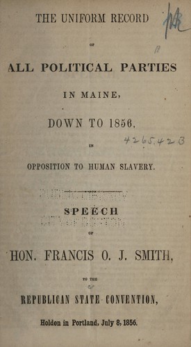 Cover for The Uniform record of all political parties in Maine down to 1856 in opposition to human slavery