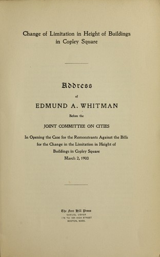 Cover for Change in limitation in height of buildings in Copley Square