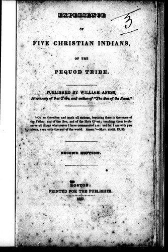Cover for Experience of five Christian Indians of the Pequod tribe
