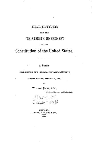 Cover for Illinois and the thirteenth amendment to the constitution of the United States
