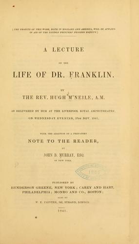 Cover for A lecture on the life of Dr. Franklin