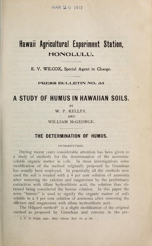 Cover for A study of humus in Hawaiian soils
