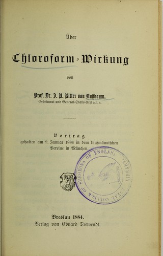 Cover for Über Chloroform-Wirkung