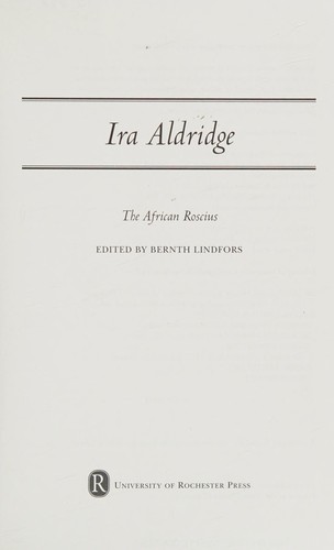 Cover for Ira Aldridge, the African Roscius