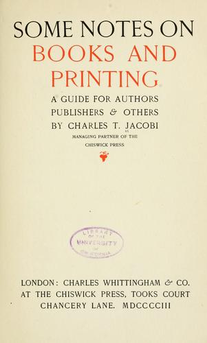 Cover for Some notes on books and printing