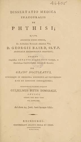 Cover for Dissertatio medica inauguralis de phthisi ...