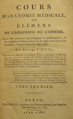 Cover for Cours d'anatomie m©♭dicale, ou, El©♭mens de l'anatomie de l'homme