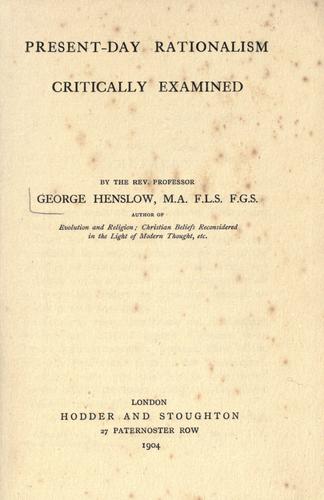 Cover for Present-day rationalism