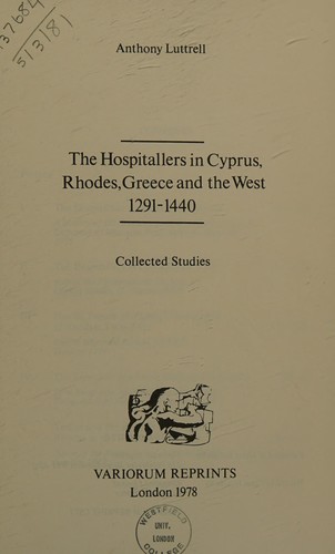 Cover for The Hospitallers in Cyprus, Rhodes, Greece, and the West 1291-1440