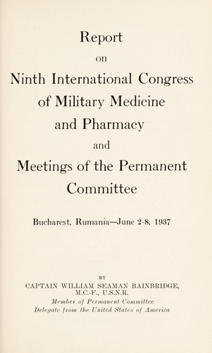 Cover for Report on ninth International Congress of Military Medicine and Pharmacy and meetings of the Permanent Committee