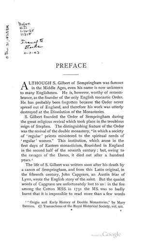 Cover for S. Gilbert of Sempringham and the Gilbertines