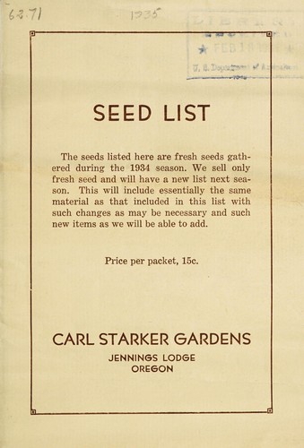 Cover for Seed list, spring of 1935