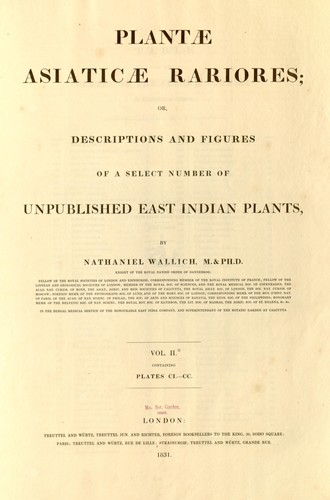 Cover for Plantae Asiaticae rariores, or, Descriptions and figures of a select number of unpublished East Indian plants