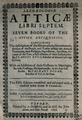 Cover for Archaeologiciae Atticae, libri septem