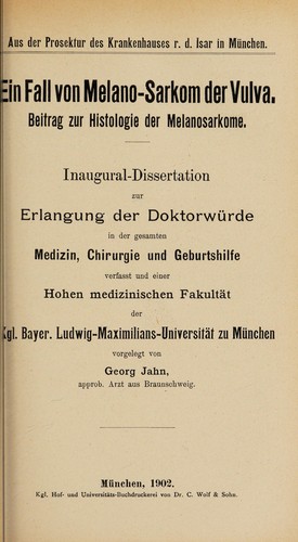 Cover for Ein Fall von Melano-Sarkom der Vulva