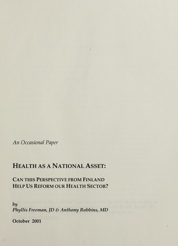 Cover for Health as a national asset