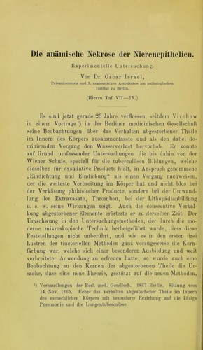 Cover for Die an©Þmische Nekrose der Nierenepithelien