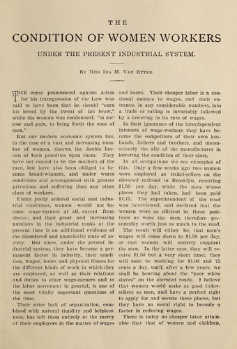 Cover for The condition of women workers under the present industrial system