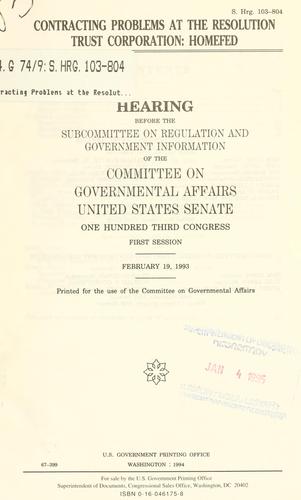 Cover for Contracting problems at the Resolution Trust Corporation
