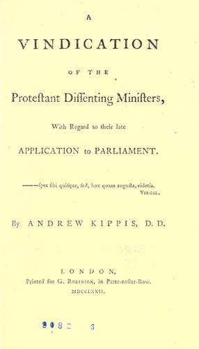 Cover for A vindication of the protestant dissenting ministers, with regard to their late application to Parliament ...