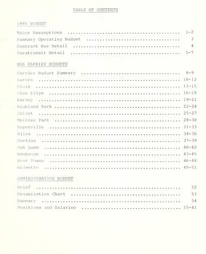 Cover for Proposed FY85 operating budget.