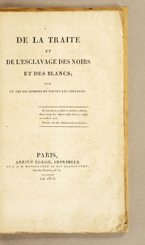 Cover for De la traite et de l'esclavage des noirs et de blancs