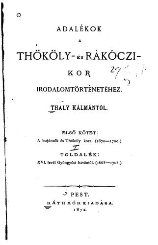 Cover for Adalékok a Thököly- és Rákóczi-kor irodalomtörténetéhez