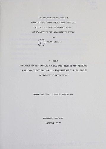 Cover for Computer assisted instruction applied to the teaching of logarithms