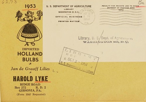 Cover for Imported Holland bulbs, 1953