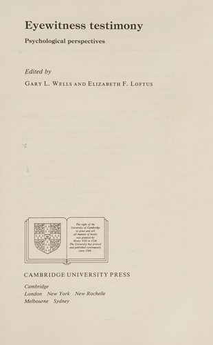 Cover for Eyewitness testimony