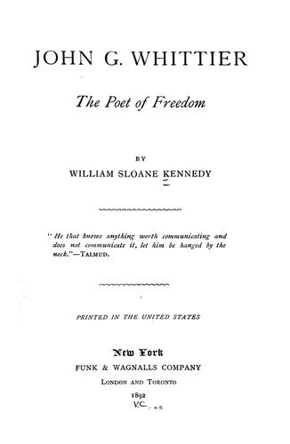 Cover for John G. Whittier, the poet of freedom