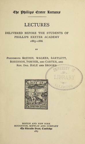Cover for Lectures delivered before the students of Phillips Exeter Academy, 1885-86