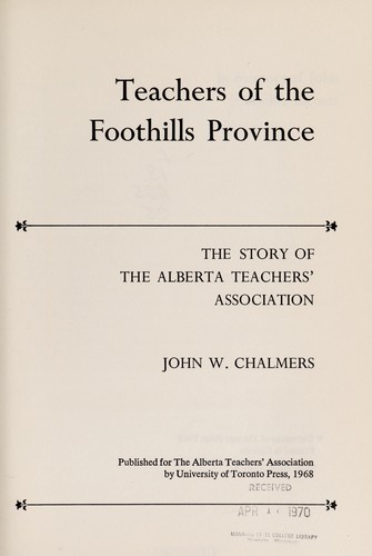 Cover for Teachers of the foothills province