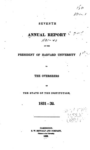 Cover for Report of the President of Harvard College and Reports of Departments