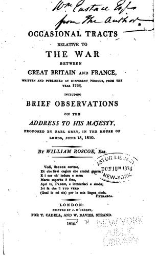 Cover for Occasional Tracts Relative to the War Between Great Britain and France ...