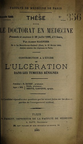 Cover for Contribution à l'étude de l'ulcération dans les tumeurs bégnines ...