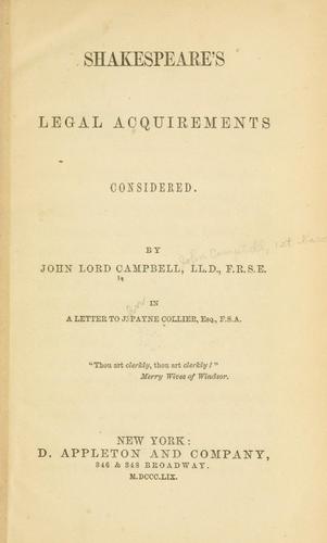 Cover for Shakespeare's legal acquirements considered.