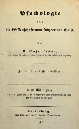 Cover for Psychologie oder die Wissenschaft von subjectiven Geist