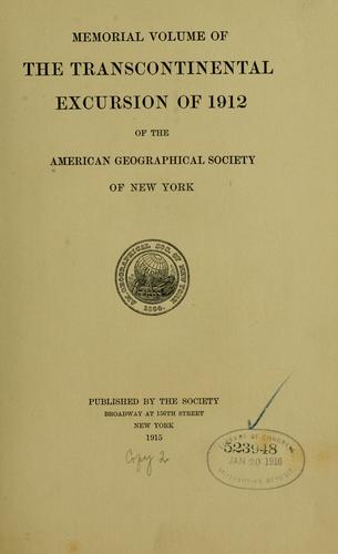 Cover for Memorial volume of the Transcontinental Excursion of 1912 of the American Geographical Society of New York.