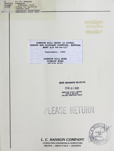 Cover for Johnson Hill Group (6 sites), Dawson and Richland Counties, Montana, Mont A/E 88-46-117