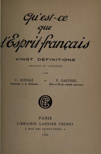 Cover for Qu'est-ce que l'esprit français