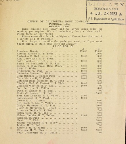 Cover for Revised [price] list